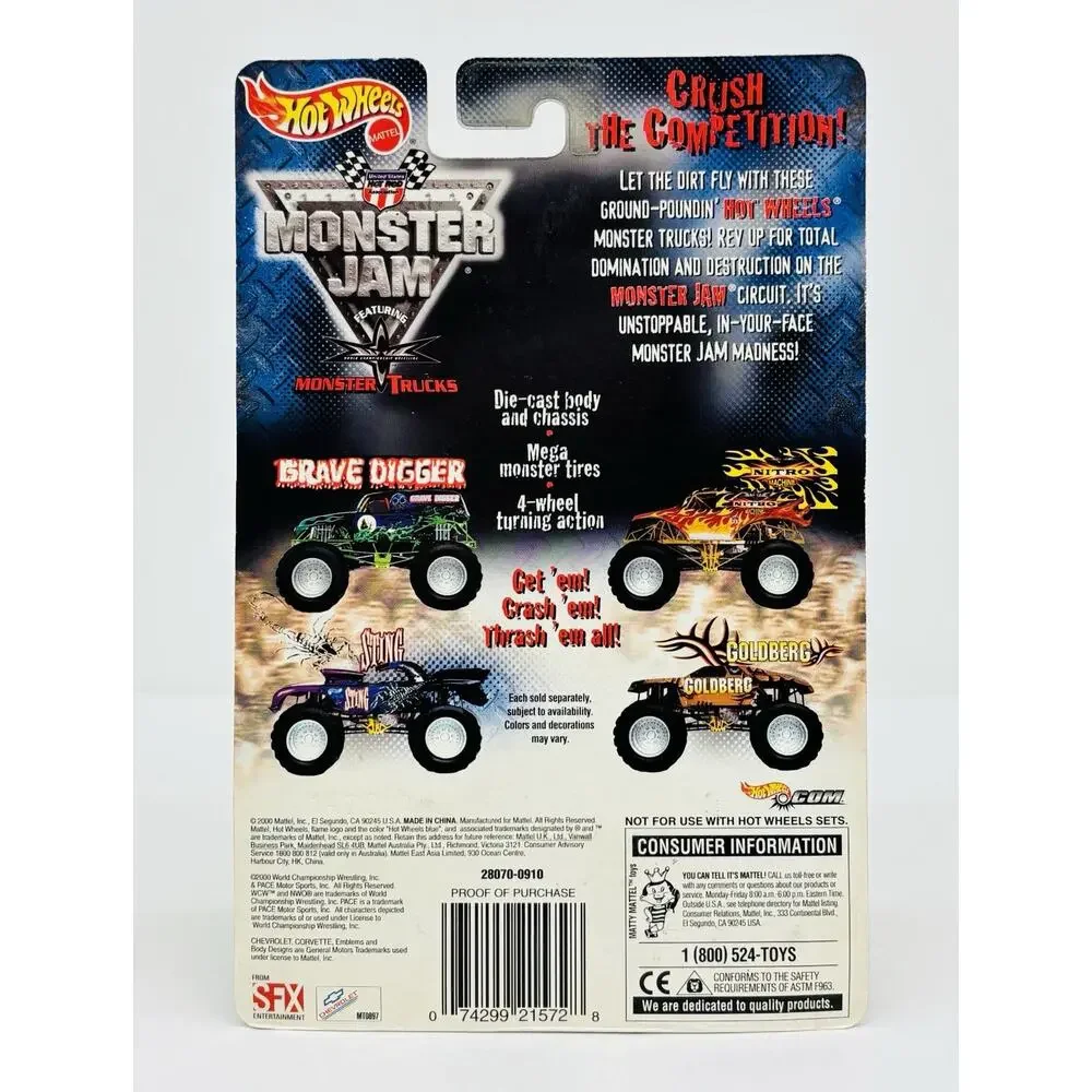 Hot Wheels Grave Digger 2000 Long Card Monster Jam Hot Rod Association 28070 New